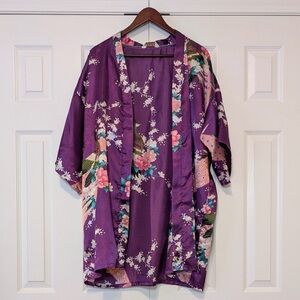 2XL Mei Yesida Silky Floral Peacock Kimono Robe Dressing Gown
